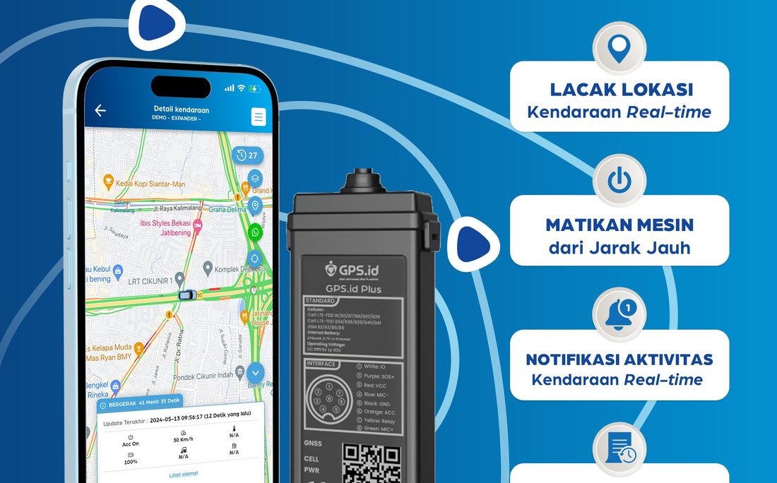 GPS tracker GPS.id Plus C40 dengan notifikasi aktivitas kendaraan